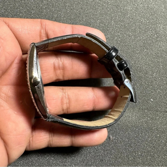 Figaro Milano Ladies Quartz Watch Diamon Bezel Silver Tone Black Strap Working - Picture 6 of 11